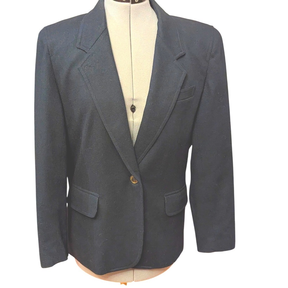 Lizsport Petite Wool Blend Blazer Jacket Womens Black Career Vintage 90s Classic